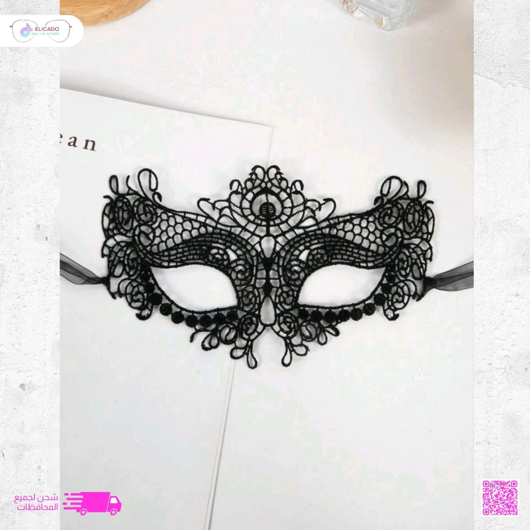 قناع الدانتيل الغامض – قناع عين أنيق من الدانتيل الأسود للحفلات والمناسبات