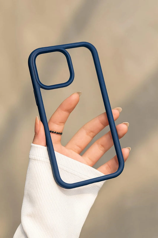 جراب هاتف شفاف بإطار أزرق داكن – أنيق ومتين