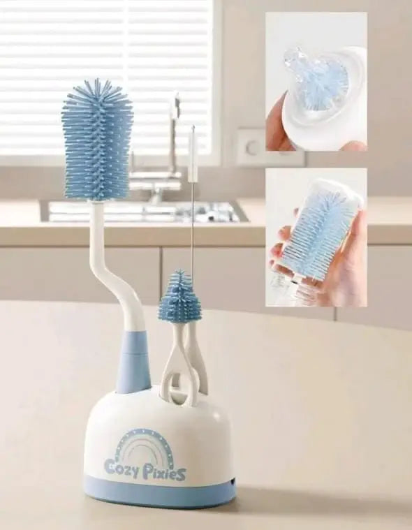 Baby Bottle Cleaning Brush Set with Stand – Soft Silicone Brushes