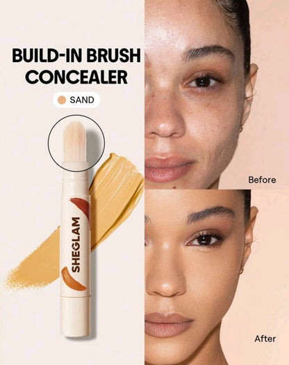 SHEGLAM Built-in Brush Concealer – Shade: Sand – High Coverage Liquid Formula
