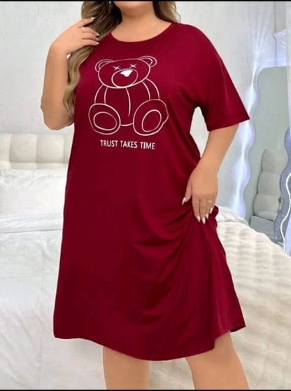 Women Loose Nightdress with Bear Print – Trust Takes Time