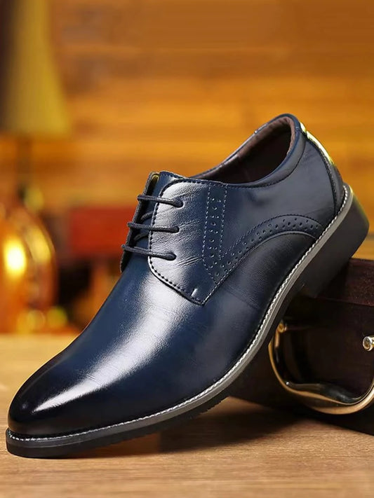 Men Classic Formal Shoes – Smooth Leather Look Navy Color