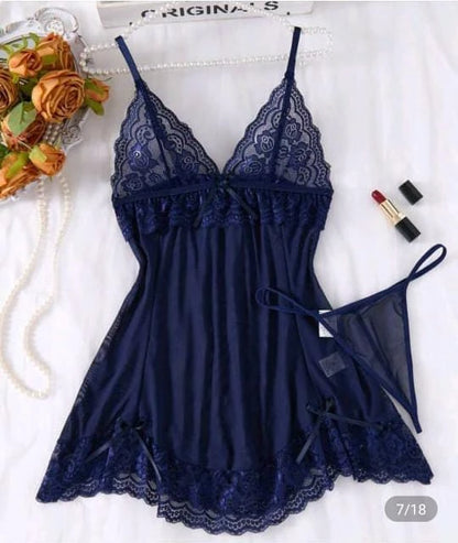 Women’s Lace Lingerie Set with Matching Panty – Navy Blue