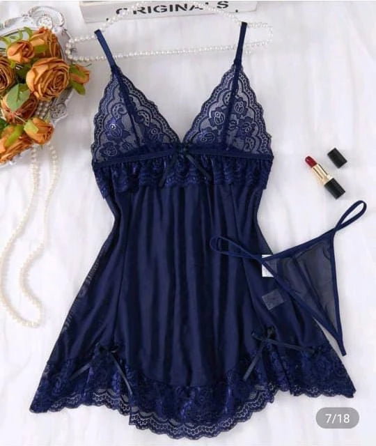 Women’s Lace Lingerie Set with Matching Panty – Navy Blue