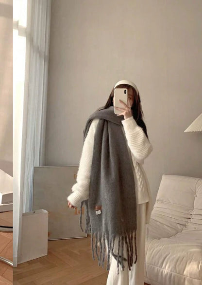 Women’s Long Velvet Winter Scarf – Grey