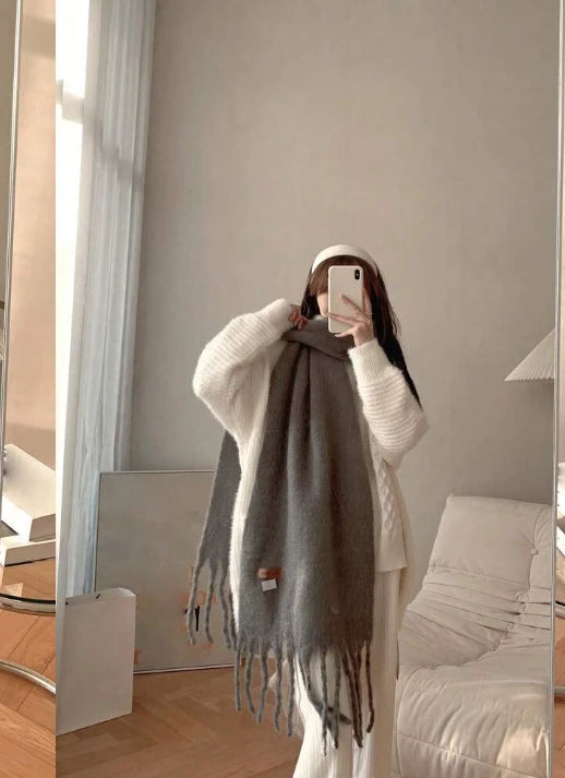 Women’s Long Velvet Winter Scarf – Grey