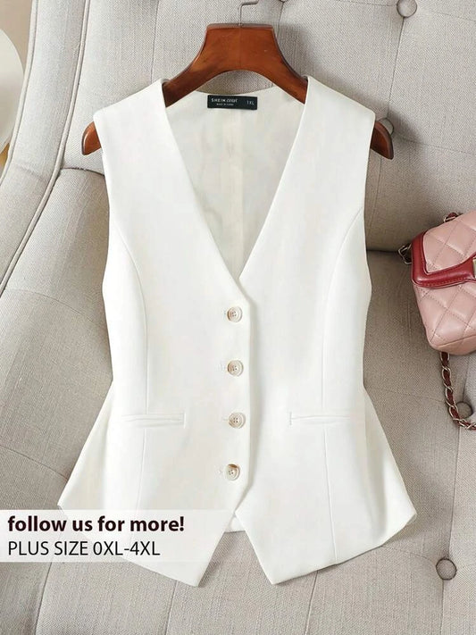 White Short Buttoned Vest Top