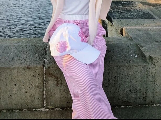 Pink Striped Wide Leg Pants with Drawstring Waist