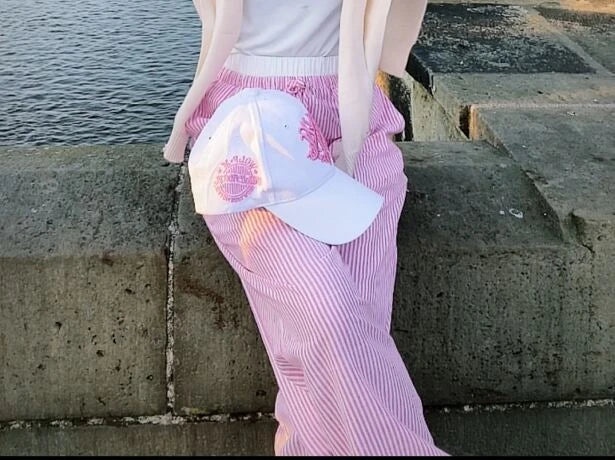 Pink Striped Wide Leg Pants with Drawstring Waist