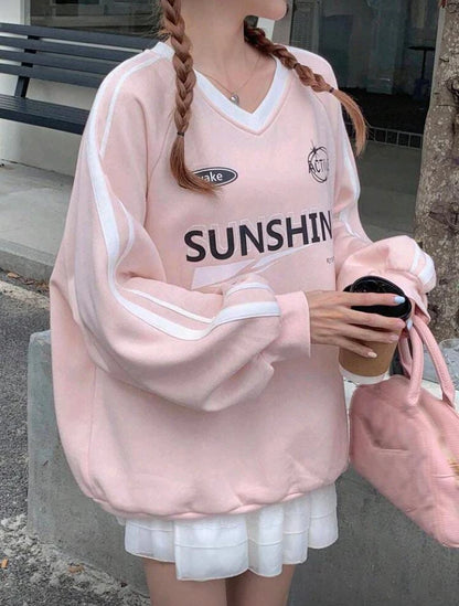 سويت شيرت نسائي وردي مطبوع - تصميم كاجوال