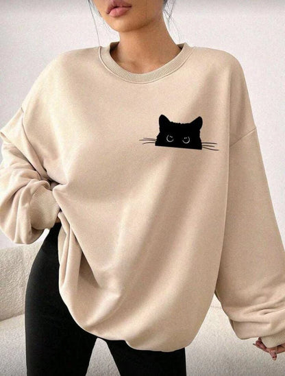 Women Off White Cat Print Sweatshirt – Casual Style