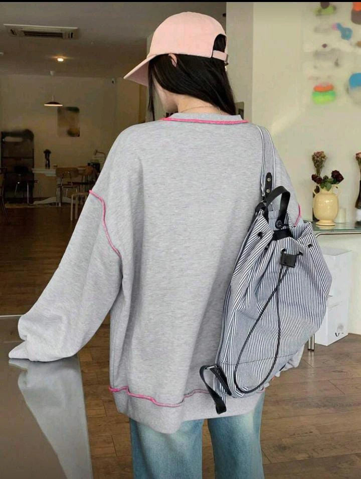 Women Oversized Sweatshirt with California Motorcycle Print – Grey