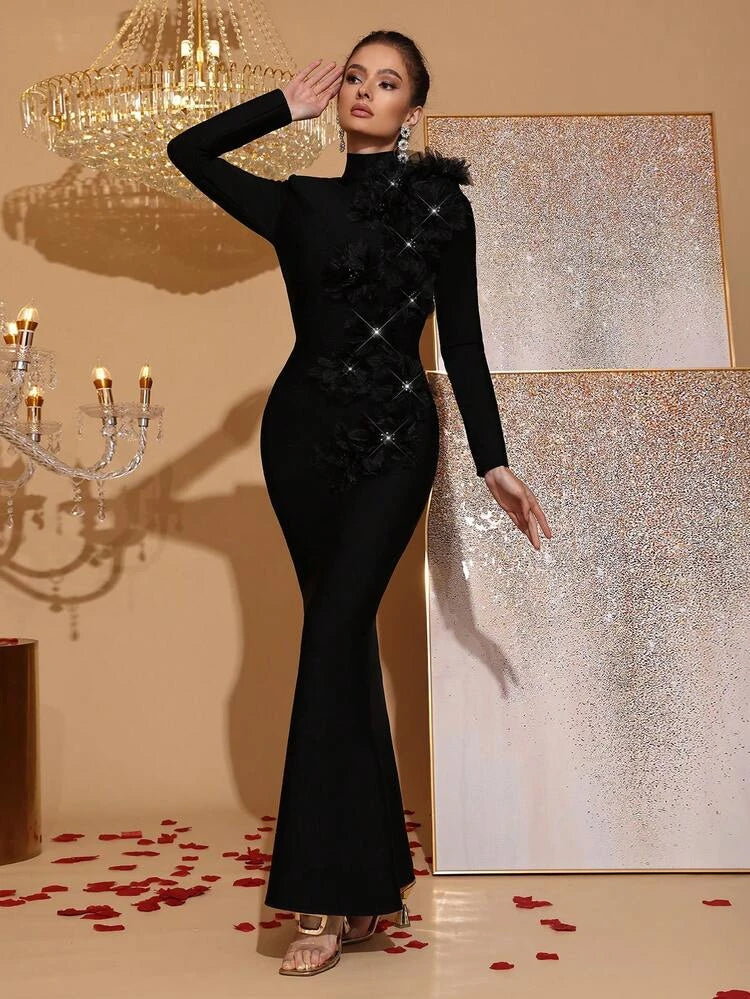 Black Long Evening Dress – Shein Express Delivery in 5 Days | Elegant Feather De