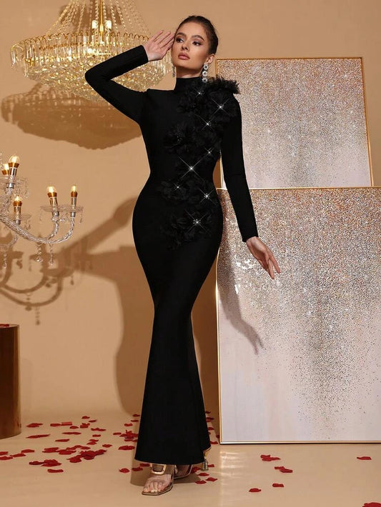 Black Long Evening Dress – Shein Express Delivery in 5 Days | Elegant Feather De