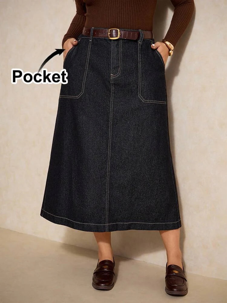 Women’s High Waist Denim Midi Skirt – Casual Chic Style – Shein Express Delivery
