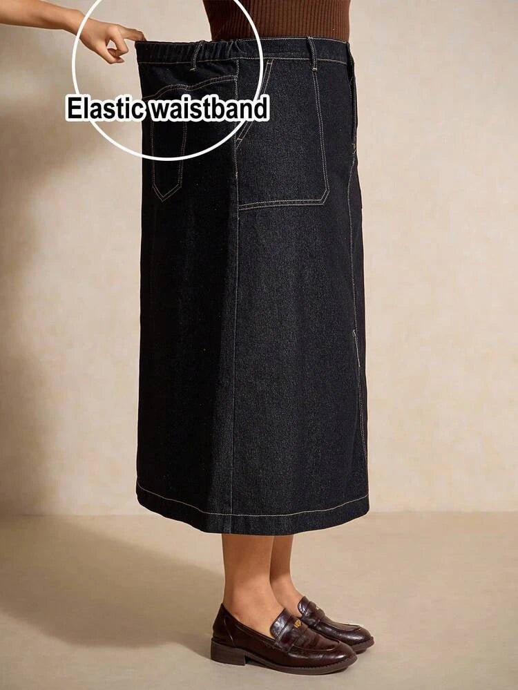 Women’s High Waist Denim Midi Skirt – Casual Chic Style – Shein Express Delivery