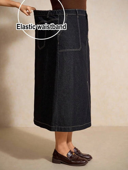 Women’s High Waist Denim Midi Skirt – Casual Chic Style – Shein Express Delivery