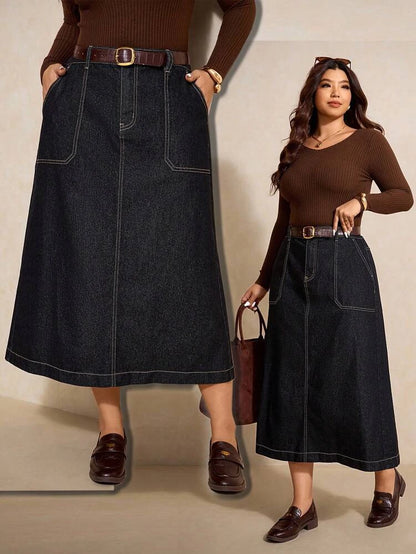 Women’s High Waist Denim Midi Skirt – Casual Chic Style – Shein Express Delivery