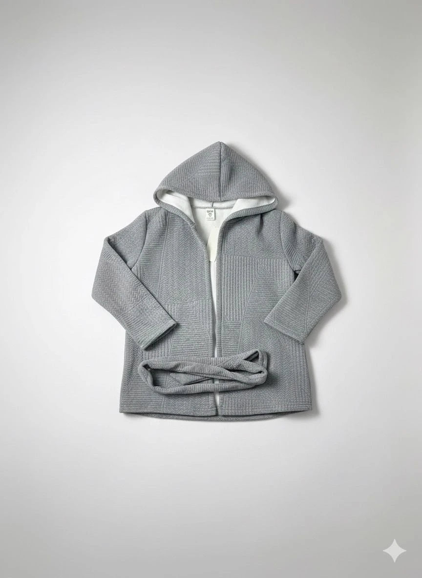 جاكيت شتوي للأطفال بغطاء للرأس - قماش ناعم برباط أمامي