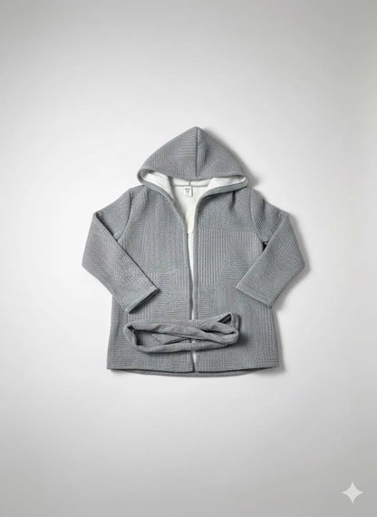 جاكيت شتوي للأطفال بغطاء للرأس - قماش ناعم برباط أمامي