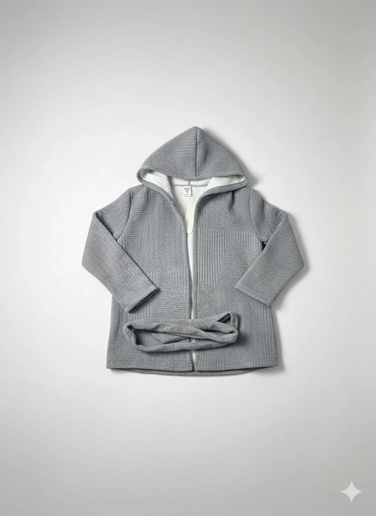 جاكيت شتوي للأطفال بغطاء للرأس - قماش ناعم برباط أمامي