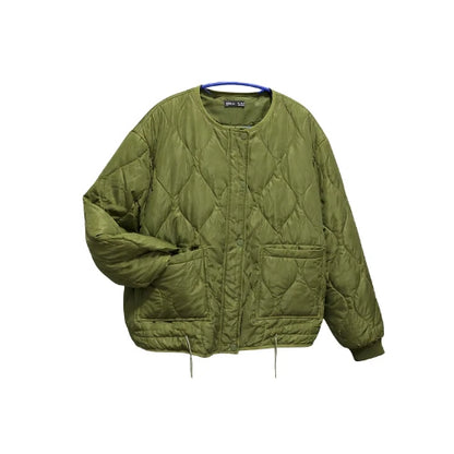 A lightweight winter jacket in a trendy olive green color