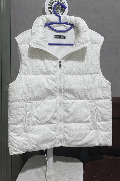 Women’s Padded Sleeveless Vest – White Winter Gilet