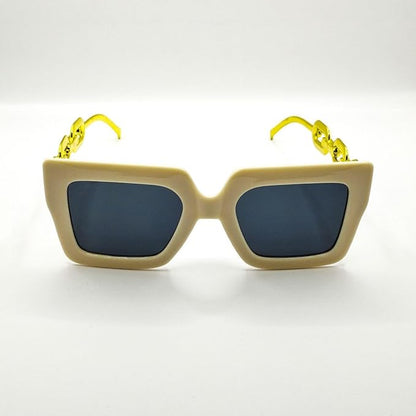 Beige Square Sunglasses with Gold Chain Arms – Trendy Statement Style