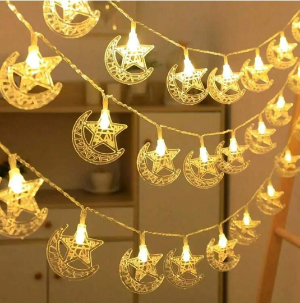 أضواء سلسلة على شكل قمر ونجمة – إضاءة زينة رمضانية