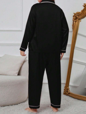 Women's Black Satin Pajama Set – Button-Up Shirt & Wide Pants