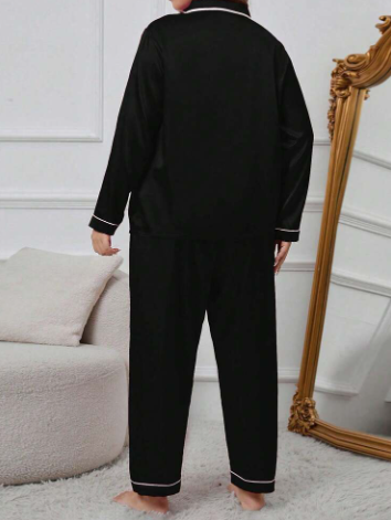 Women's Black Satin Pajama Set – Button-Up Shirt & Wide Pants