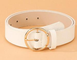 حزام نسائي باللونين الأبيض والبني مع مشبك معدني ذهبي دائري