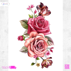 وشم مؤقت - تصميم باقة زهور بألوان وردية وزهرية، ناعم وأنثوي