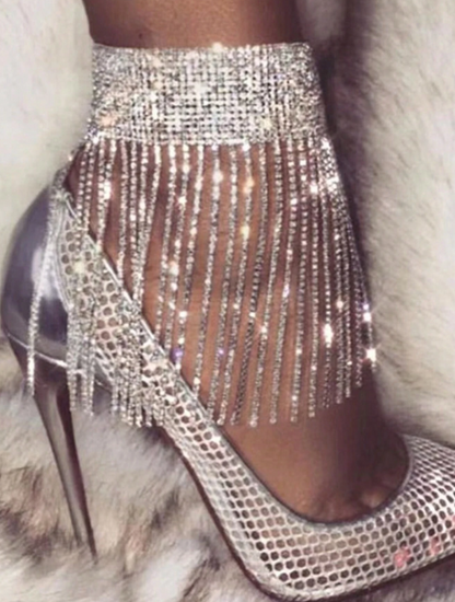 خلخال مرصع بالكريستال مع شرابة متدلية - تصميم أنيق للحفلات