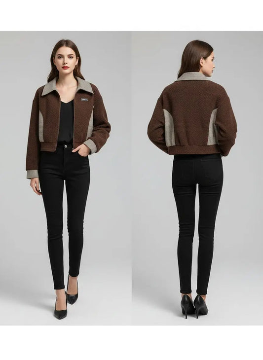 Women’s Colorblock Cropped Jacket – SHEIN Fast Delivery in 5 Days