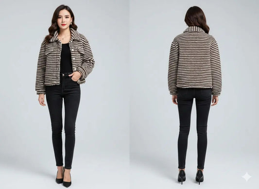 Striped Textured Women’s Jacket – Casual Short Coat