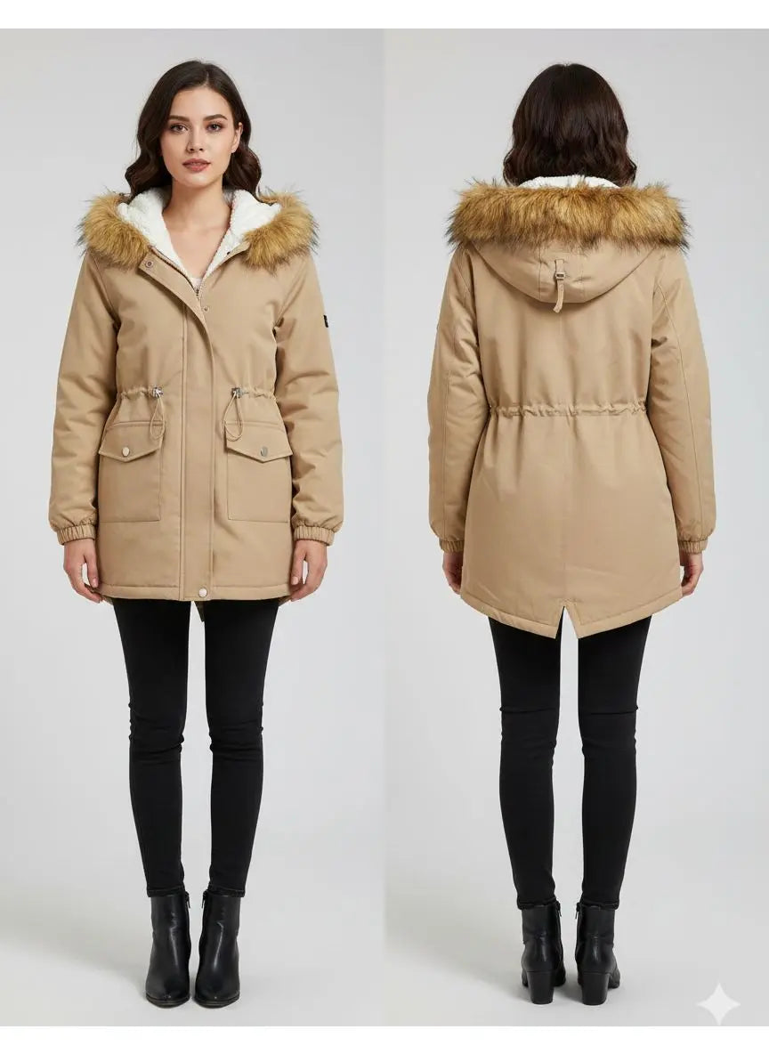 Women’s Hooded Winter Parka Jacket with Faux Fur Trim