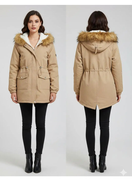 Women’s Hooded Winter Parka Jacket with Faux Fur Trim