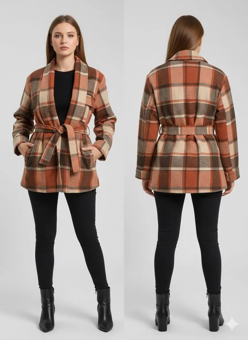Women’s Plaid Belted Jacket