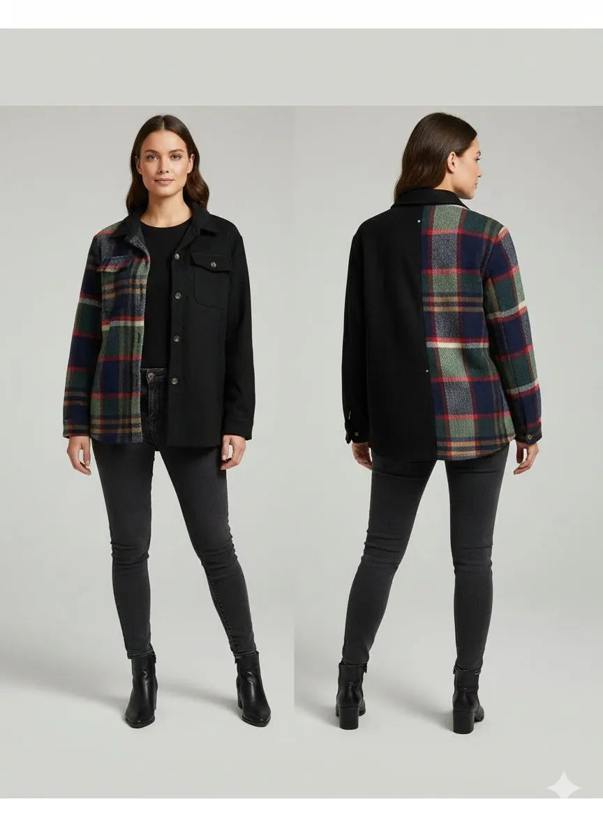Women’s Two-Tone Plaid Panel Jacket