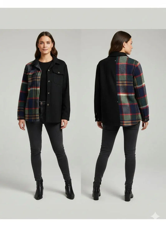 Women’s Two-Tone Plaid Panel Jacket