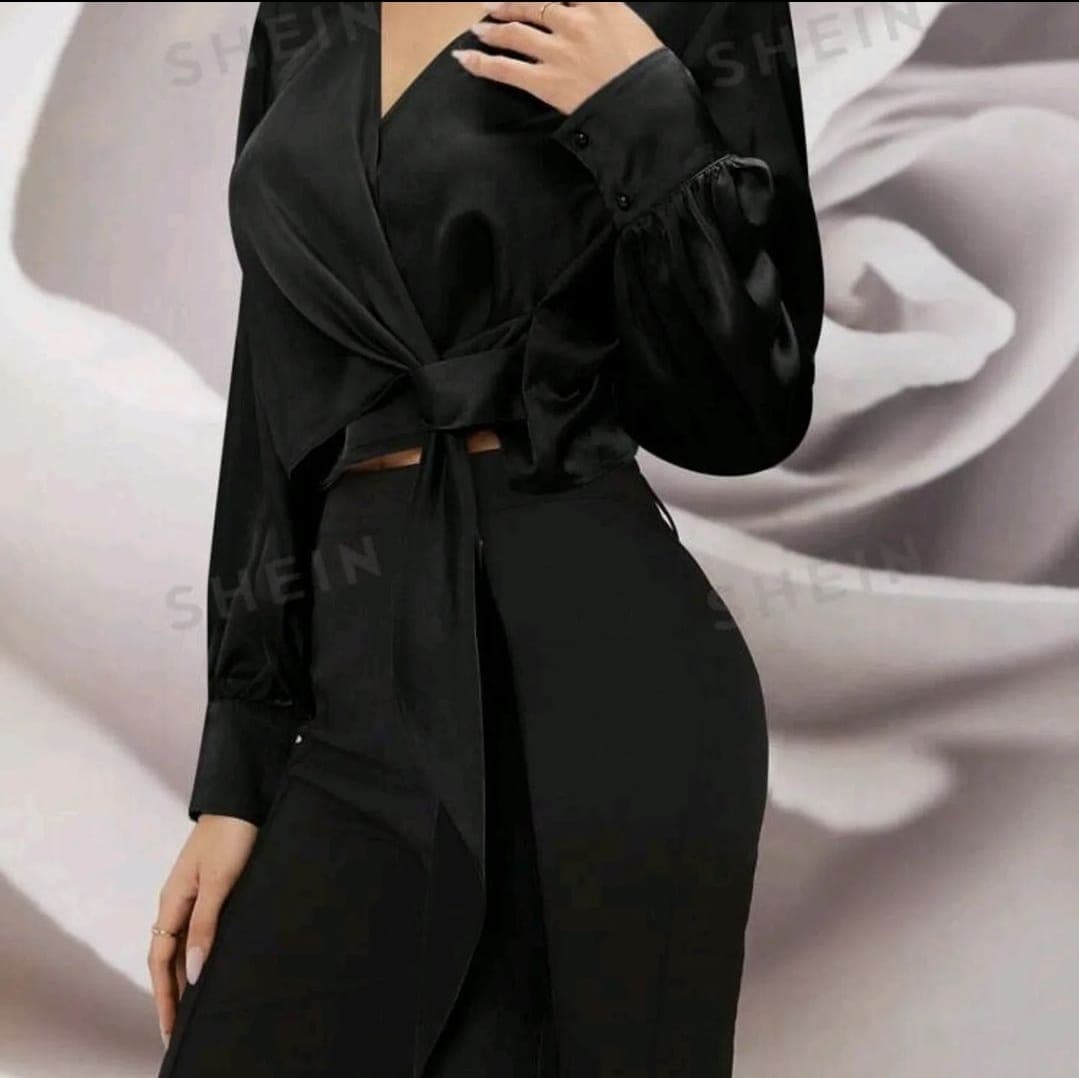 Shein Fast Delivery 5 Days Delicado Black Wrap Jumpsuit for Women