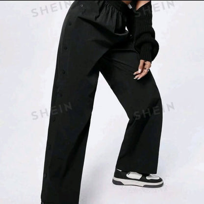 Black Wide Leg Button Side Pants for Women – Shein Inspired Casual Style