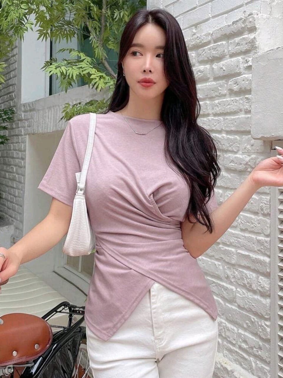 Dusty Pink Asymmetrical Wrap T-Shirt for Women – Shein Inspired Casual Chic Top