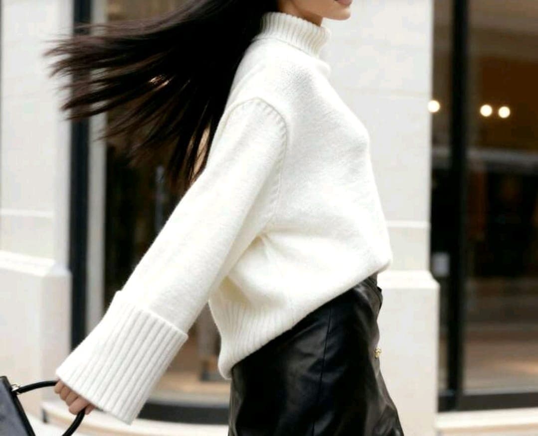 White Oversized Turtleneck Knit Sweater for Women – Shein Inspired Elegant Winter Style