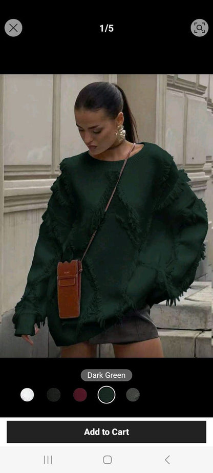 Dark Green Textured Oversized Knit Sweater for Women – Shein Inspired Cozy Casual Style