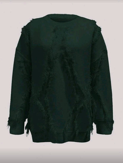 Dark Green Textured Oversized Knit Sweater for Women – Shein Inspired Cozy Casual Style