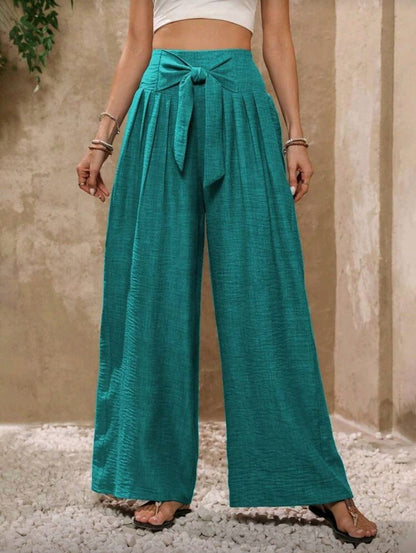 Teal High Waist Wide Leg Pants for Women – Shein Inspired Summer Casual Style