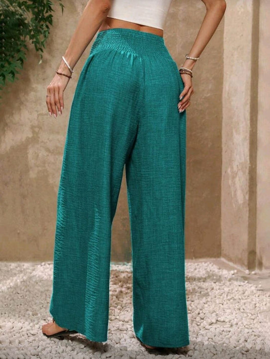 Teal High Waist Wide Leg Pants for Women – Shein Inspired Summer Casual Style