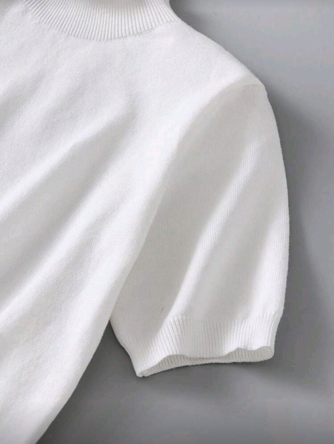 Short Sleeve Ribbed High Neck Knit Top